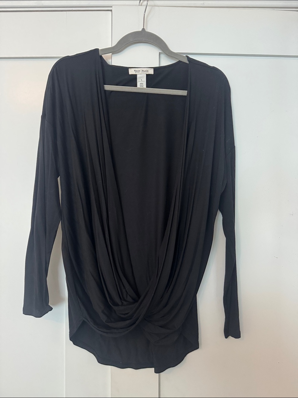 White House Black Market Black Draped-Front Long Sleeve Top